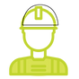 Builder wearing hard hat icon for construction